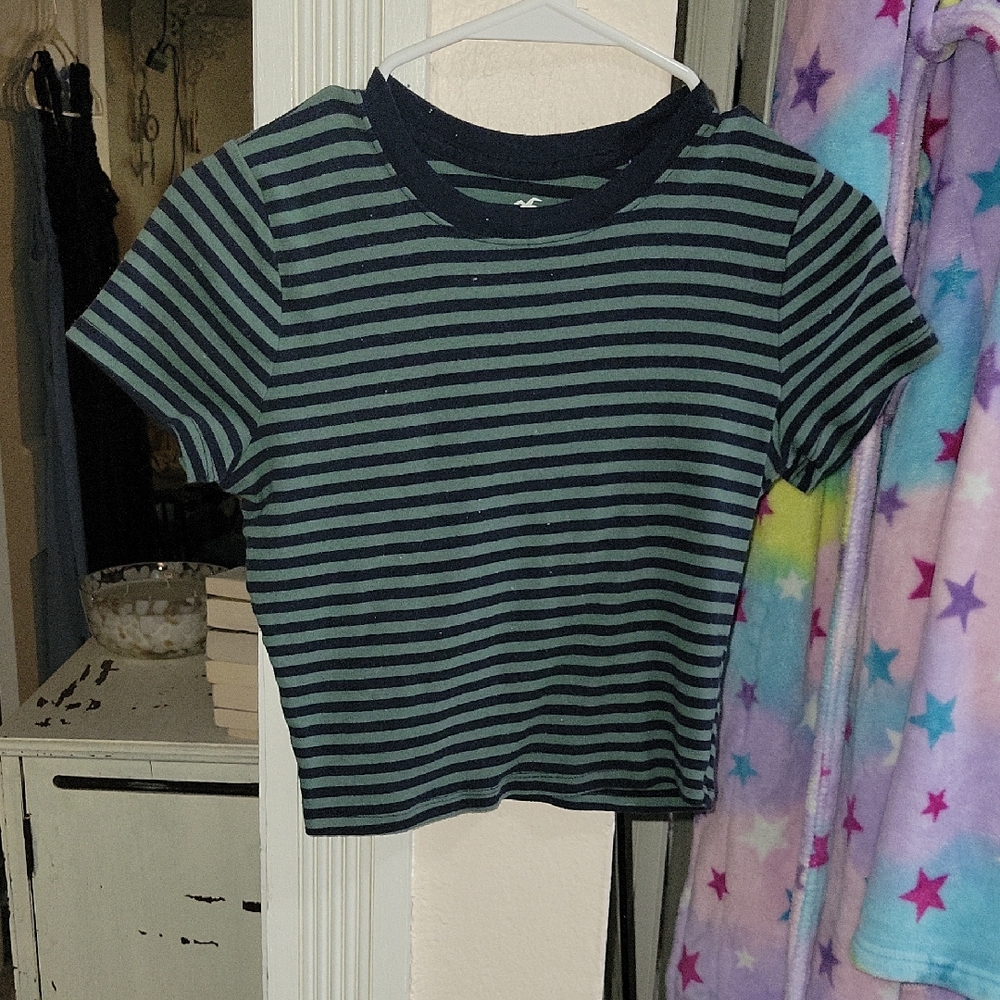 Hollister Blue And Green Baby Tee, Medium